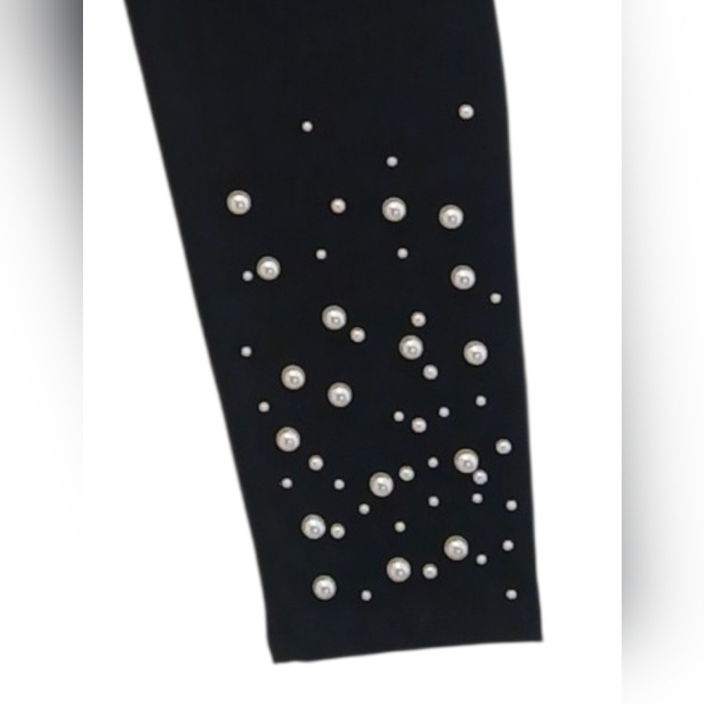 Athena Marie -Ladies Petite Black Pants,Faux Pearl Leg Embellishment,Lined Waist - Picture 7 of 10